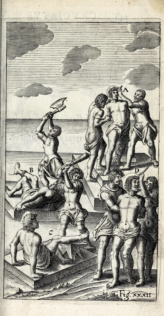 An illustration from De ss. martyrum cruciatibus liber : quo instrumenta & modi quibus ijdem martyres olim torquebantur, simul perspicuè descripta, & tabulis aeneis accuratissimè expressa sunt, 1668, leaf 437
