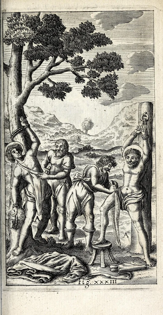 An illustration from De ss. martyrum cruciatibus liber : quo instrumenta & modi quibus ijdem martyres olim torquebantur, simul perspicuè descripta, & tabulis aeneis accuratissimè expressa sunt, 1668, leaf 439