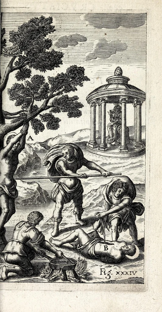 An illustration from De ss. martyrum cruciatibus liber : quo instrumenta & modi quibus ijdem martyres olim torquebantur, simul perspicuè descripta, & tabulis aeneis accuratissimè expressa sunt, 1668, leaf 441