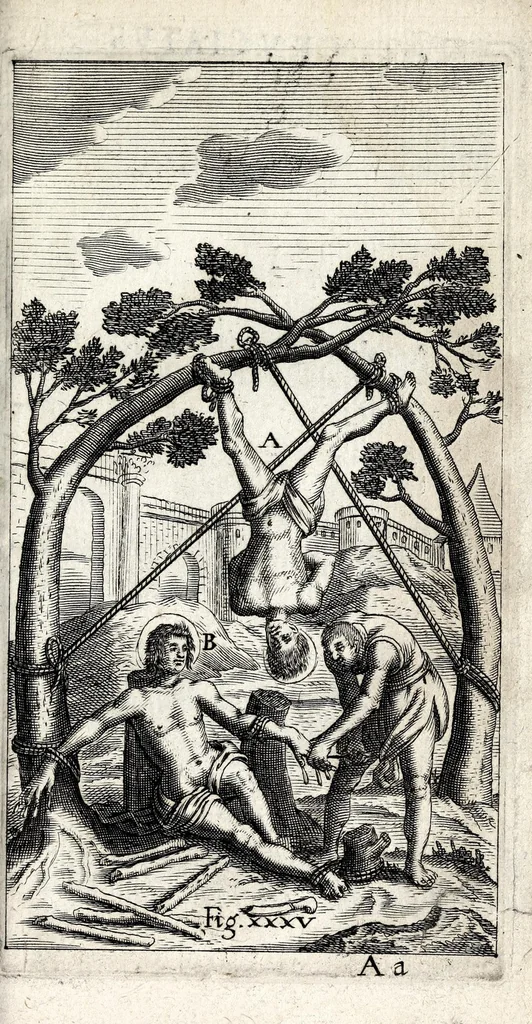 An illustration from De ss. martyrum cruciatibus liber : quo instrumenta & modi quibus ijdem martyres olim torquebantur, simul perspicuè descripta, & tabulis aeneis accuratissimè expressa sunt, 1668, leaf 443