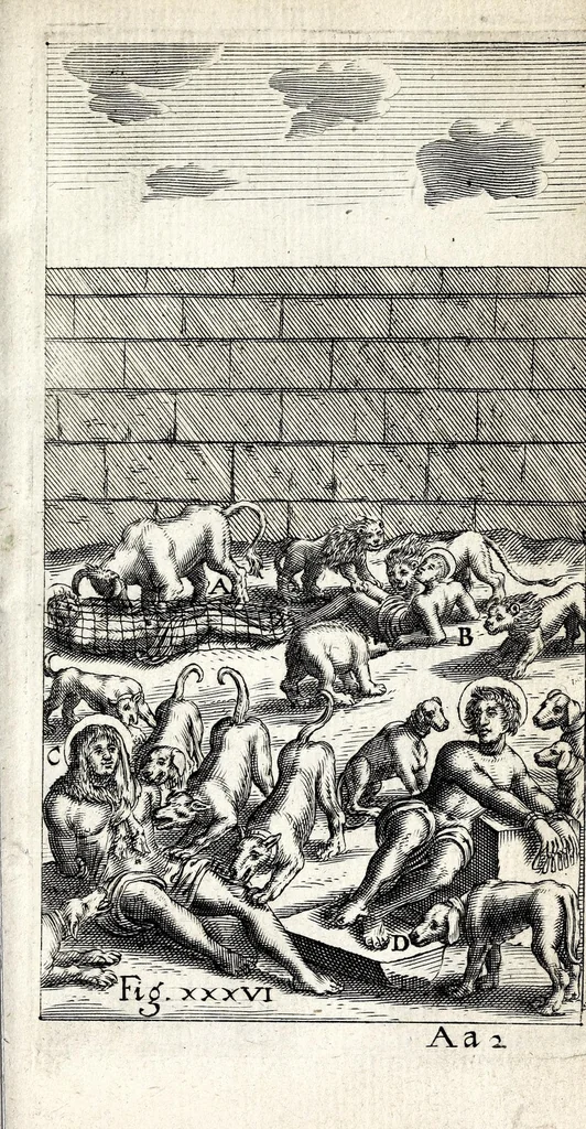 An illustration from De ss. martyrum cruciatibus liber : quo instrumenta & modi quibus ijdem martyres olim torquebantur, simul perspicuè descripta, & tabulis aeneis accuratissimè expressa sunt, 1668, leaf 445