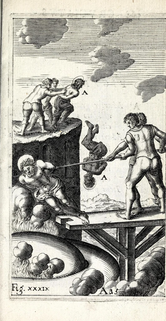 An illustration from De ss. martyrum cruciatibus liber : quo instrumenta & modi quibus ijdem martyres olim torquebantur, simul perspicuè descripta, & tabulis aeneis accuratissimè expressa sunt, 1668, leaf 451
