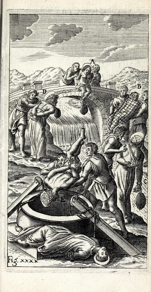 An illustration from De ss. martyrum cruciatibus liber : quo instrumenta & modi quibus ijdem martyres olim torquebantur, simul perspicuè descripta, & tabulis aeneis accuratissimè expressa sunt, 1668, leaf 453