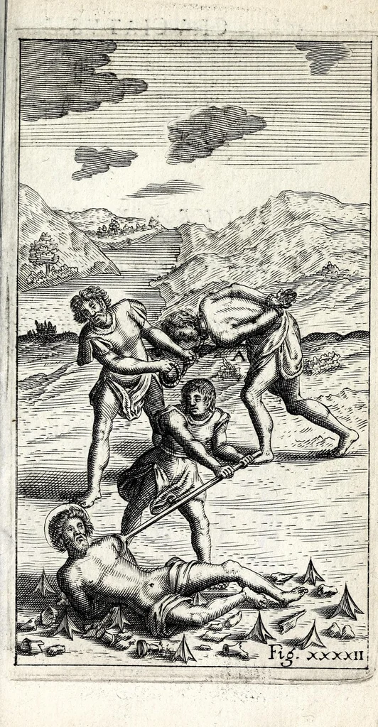 An illustration from De ss. martyrum cruciatibus liber : quo instrumenta & modi quibus ijdem martyres olim torquebantur, simul perspicuè descripta, & tabulis aeneis accuratissimè expressa sunt, 1668, leaf 457