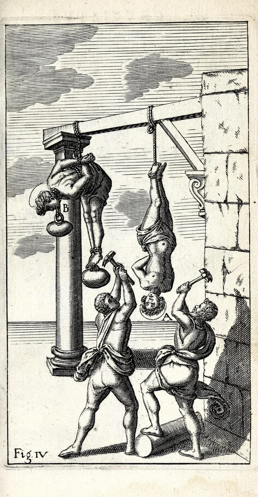 An illustration from De ss. martyrum cruciatibus liber : quo instrumenta & modi quibus ijdem martyres olim torquebantur, simul perspicuè descripta, & tabulis aeneis accuratissimè expressa sunt, 1668, leaf 83
