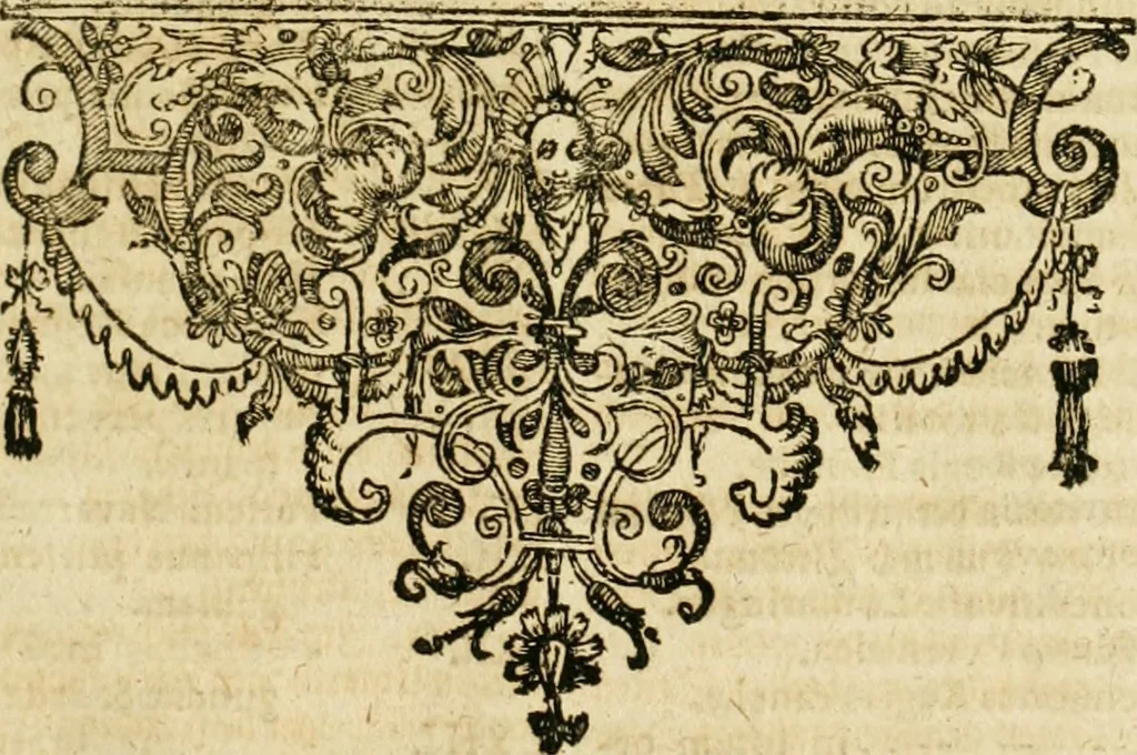 An illustration from De statu publico Europae novissimo tractatus, in quo unà cùm aliis nobilissimis atque utilissimis materiis juris publici, practici magis, quàm speculativi, illustres controversiae, praetensiones, judicia politica, praecedentiarum quaestiones & decisiones, tàm in comitiis imperii, quàm alibi agitatae, reperiuntur. Quibus insuper accesserunt, instar commentarii, paratitla de aurea bulla, recessibus imperii, ordinatione camerali, pace religiosa & profana, item capitulatione caesarea, 1675, leaf 114