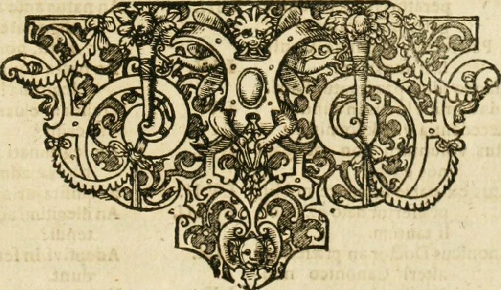 An illustration from De statu publico Europae novissimo tractatus, in quo unà cùm aliis nobilissimis atque utilissimis materiis juris publici, practici magis, quàm speculativi, illustres controversiae, praetensiones, judicia politica, praecedentiarum quaestiones & decisiones, tàm in comitiis imperii, quàm alibi agitatae, reperiuntur. Quibus insuper accesserunt, instar commentarii, paratitla de aurea bulla, recessibus imperii, ordinatione camerali, pace religiosa & profana, item capitulatione caesarea, 1675, leaf 1392
