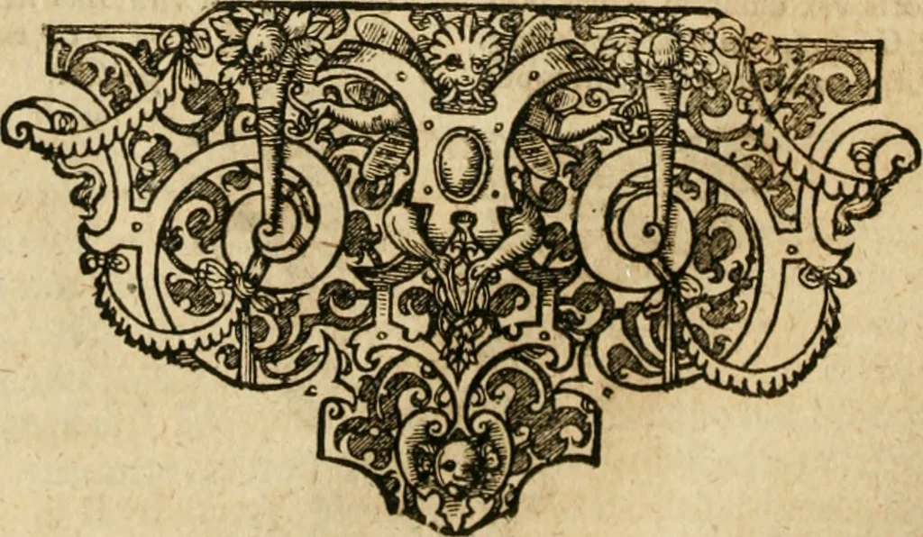 An illustration from De statu publico Europae novissimo tractatus, in quo unà cùm aliis nobilissimis atque utilissimis materiis juris publici, practici magis, quàm speculativi, illustres controversiae, praetensiones, judicia politica, praecedentiarum quaestiones & decisiones, tàm in comitiis imperii, quàm alibi agitatae, reperiuntur. Quibus insuper accesserunt, instar commentarii, paratitla de aurea bulla, recessibus imperii, ordinatione camerali, pace religiosa & profana, item capitulatione caesarea, 1675, leaf 473