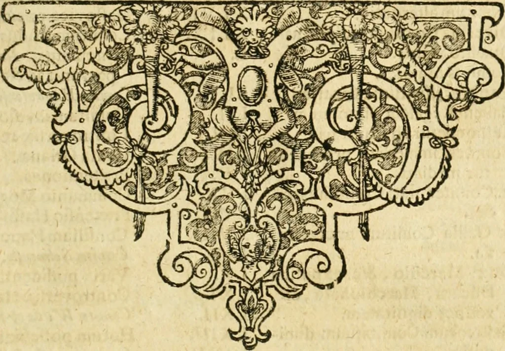 An illustration from De statu publico Europae novissimo tractatus, in quo unà cùm aliis nobilissimis atque utilissimis materiis juris publici, practici magis, quàm speculativi, illustres controversiae, praetensiones, judicia politica, praecedentiarum quaestiones & decisiones, tàm in comitiis imperii, quàm alibi agitatae, reperiuntur. Quibus insuper accesserunt, instar commentarii, paratitla de aurea bulla, recessibus imperii, ordinatione camerali, pace religiosa & profana, item capitulatione caesarea, 1675, leaf 866