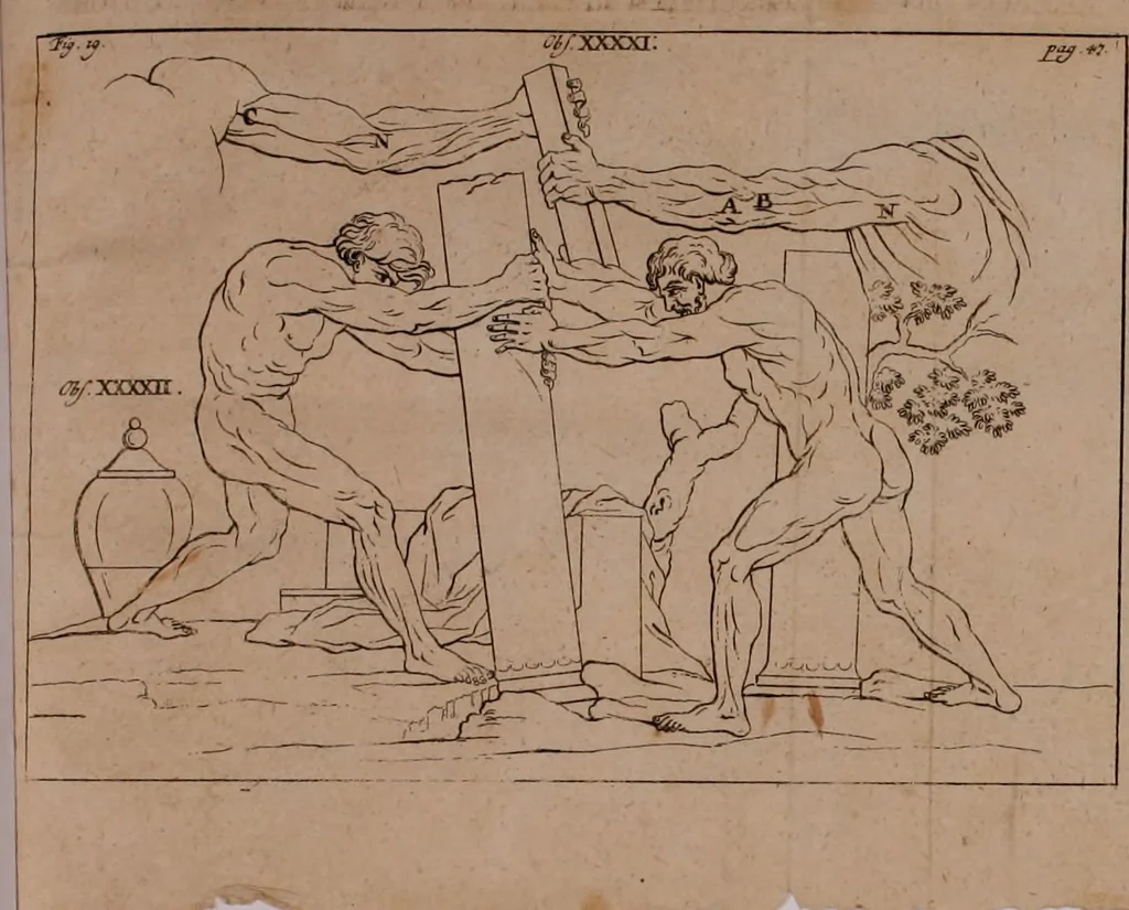 An illustration from Des vortreflichen Florentinischen Mahlers Lionardo da Vinci höchst-nützlicher Tractat von der Mahlerey : aus dem Italiänischen und Frantzöischen in das Teutsche übersetzet : auch nach dem Original mit vielen Kupfern und saubern Holtzschnitten versehen : und mit beygefügten Leben des Auctoris zum Druck befördert, 1747, leaf 105