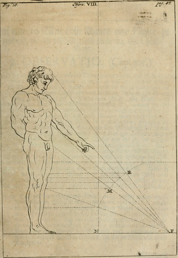 An illustration from Des vortreflichen Florentinischen Mahlers Lionardo da Vinci höchst-nützlicher Tractat von der Mahlerey : aus dem Italiänischen und Frantzöischen in das Teutsche übersetzet : auch nach dem Original mit vielen Kupfern und saubern Holtzschnitten versehen : und mit beygefügten Leben des Auctoris zum Druck befördert, 1747, leaf 154