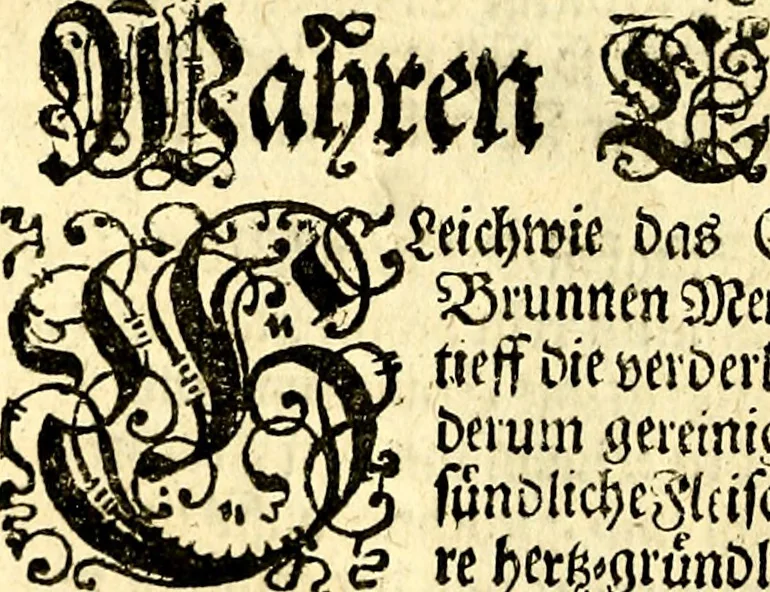 An illustration from Des weiland hocherleuchteten Theologi Herrn Johann Arndten General-Superintendentens des Fürstenthums Lüneburg sämtliche geistreiche Bücher Vom wahren Christenthum : beneben deroselben anhängigen Tractätlein von heilsamer Buss, hertzlicher Reue und Leid über die Sünde und wahrem Glauben, auch heiligem Leben und Wandel der rechten wahren Christen ... über alle bissherige Ausfertigungen auff das aller fleissigste übersehen mit nöthigen Anmerckungen aus dem sel. Herrn Luthero, Dorschæo, Varenio verwahret .., 1707, leaf 1263