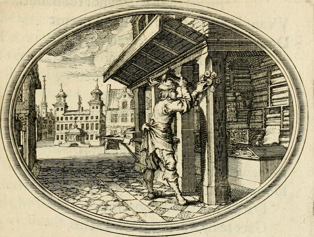 An illustration from Des wereldts proef-steen, ofte, De ydelheydt door de waerheyd beschuldight ende overtuyght van valscheydt, 1643, leaf 104