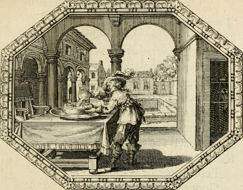 An illustration from Des wereldts proef-steen, ofte, De ydelheydt door de waerheyd beschuldight ende overtuyght van valscheydt, 1643, leaf 110