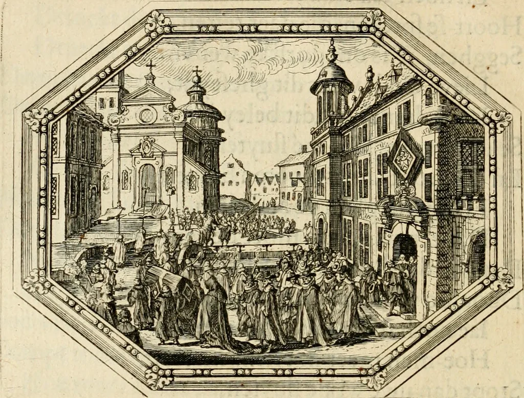 An illustration from Des wereldts proef-steen, ofte, De ydelheydt door de waerheyd beschuldight ende overtuyght van valscheydt, 1643, leaf 123