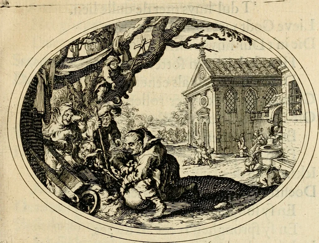 An illustration from Des wereldts proef-steen, ofte, De ydelheydt door de waerheyd beschuldight ende overtuyght van valscheydt, 1643, leaf 130