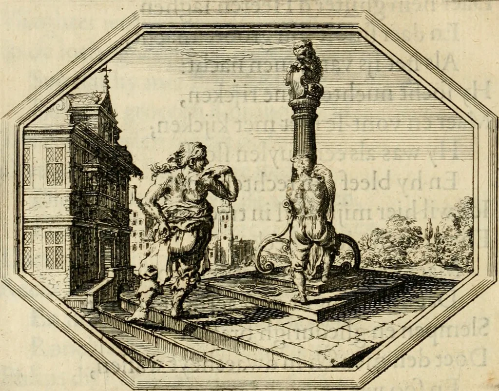 An illustration from Des wereldts proef-steen, ofte, De ydelheydt door de waerheyd beschuldight ende overtuyght van valscheydt, 1643, leaf 139
