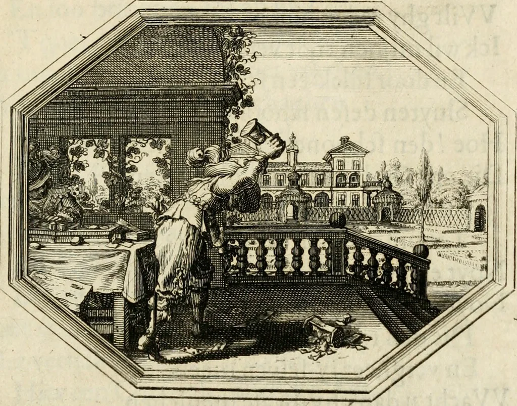 An illustration from Des wereldts proef-steen, ofte, De ydelheydt door de waerheyd beschuldight ende overtuyght van valscheydt, 1643, leaf 180