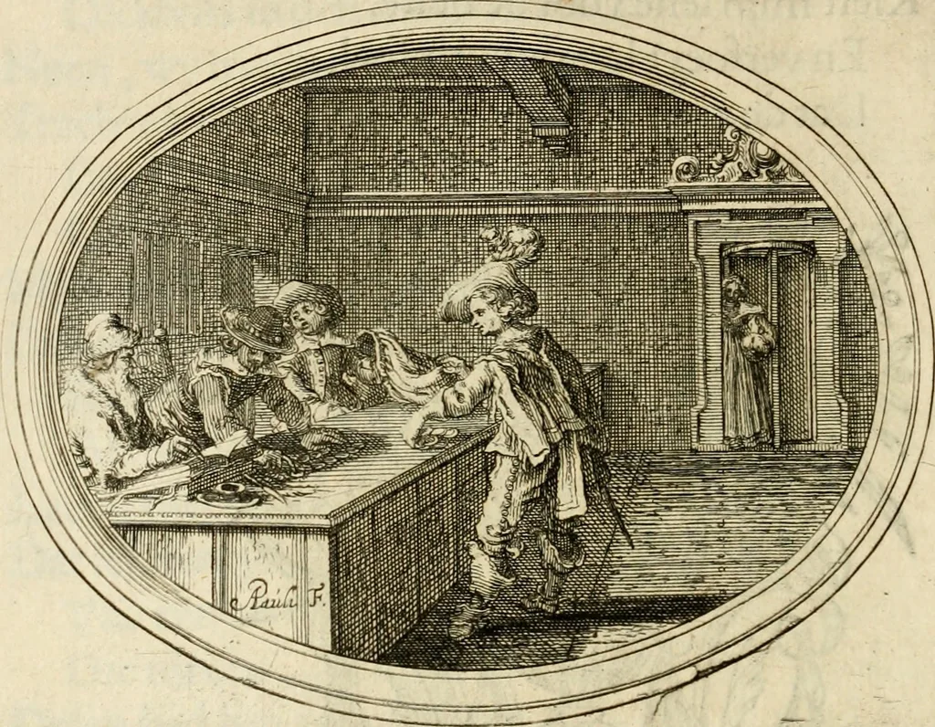 An illustration from Des wereldts proef-steen, ofte, De ydelheydt door de waerheyd beschuldight ende overtuyght van valscheydt, 1643, leaf 187