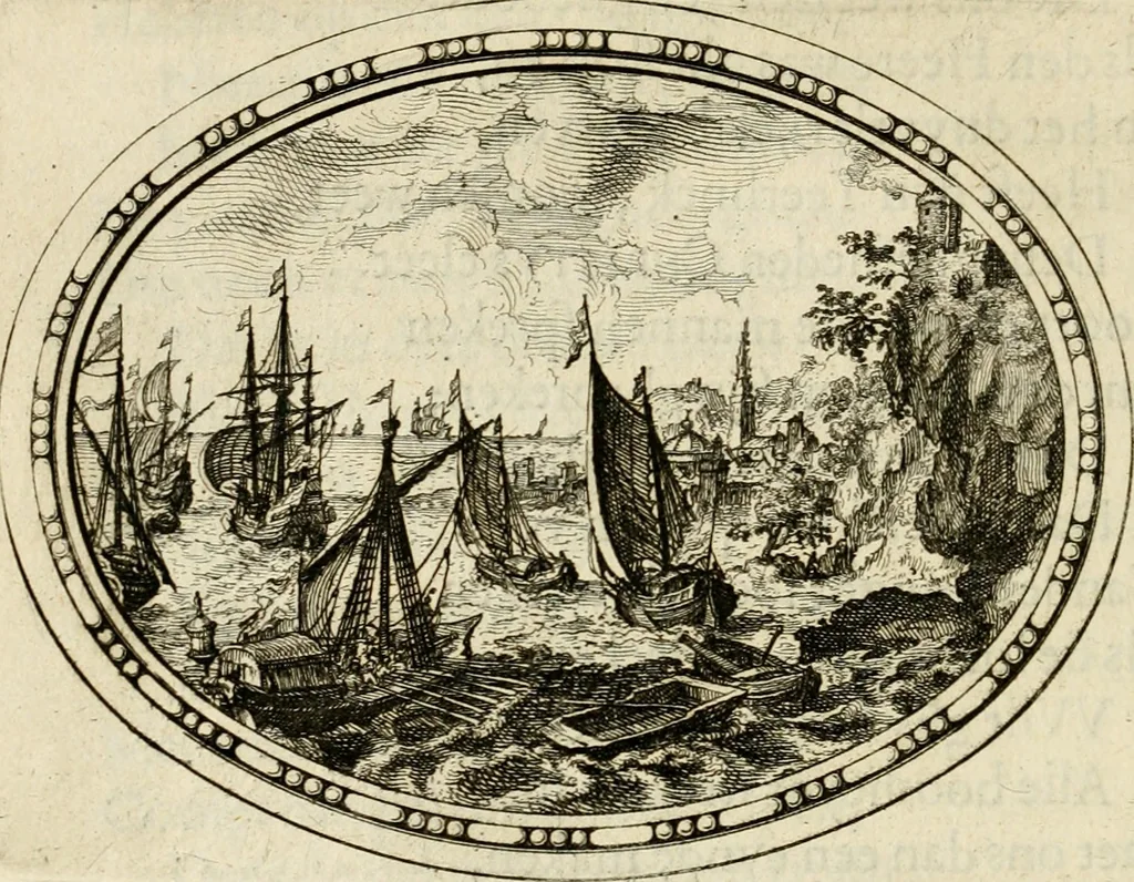 An illustration from Des wereldts proef-steen, ofte, De ydelheydt door de waerheyd beschuldight ende overtuyght van valscheydt, 1643, leaf 193