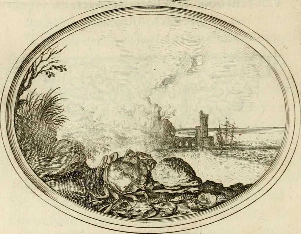 An illustration from Des wereldts proef-steen, ofte, De ydelheydt door de waerheyd beschuldight ende overtuyght van valscheydt, 1643, leaf 201