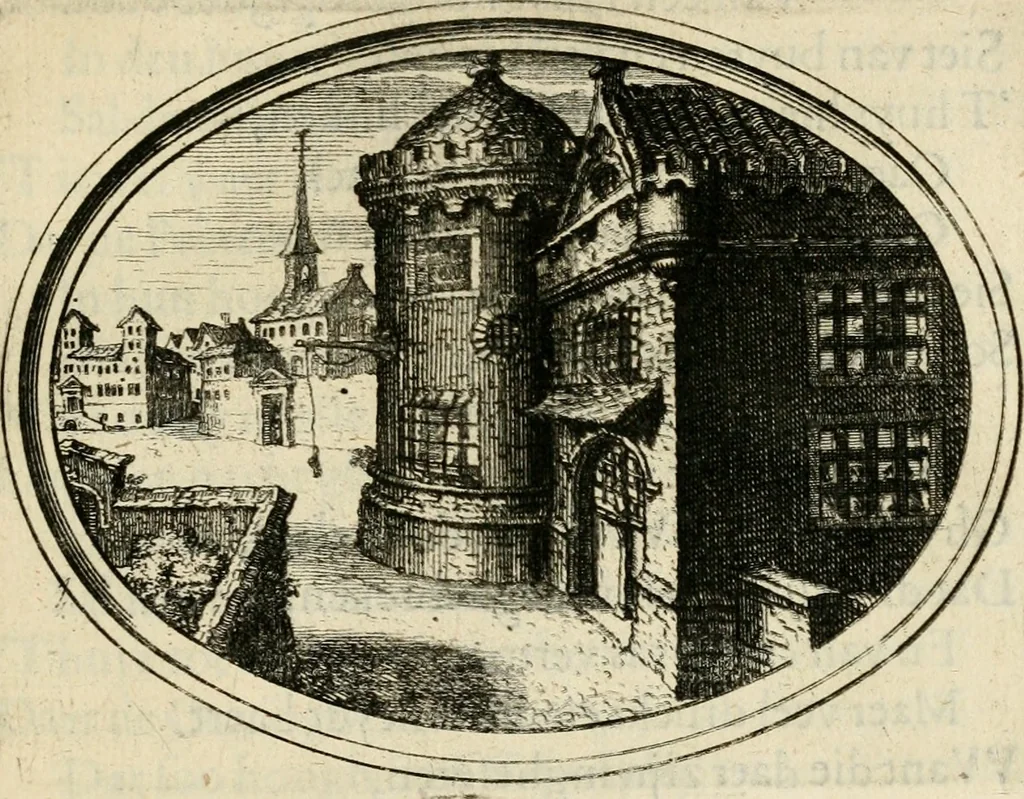 An illustration from Des wereldts proef-steen, ofte, De ydelheydt door de waerheyd beschuldight ende overtuyght van valscheydt, 1643, leaf 238