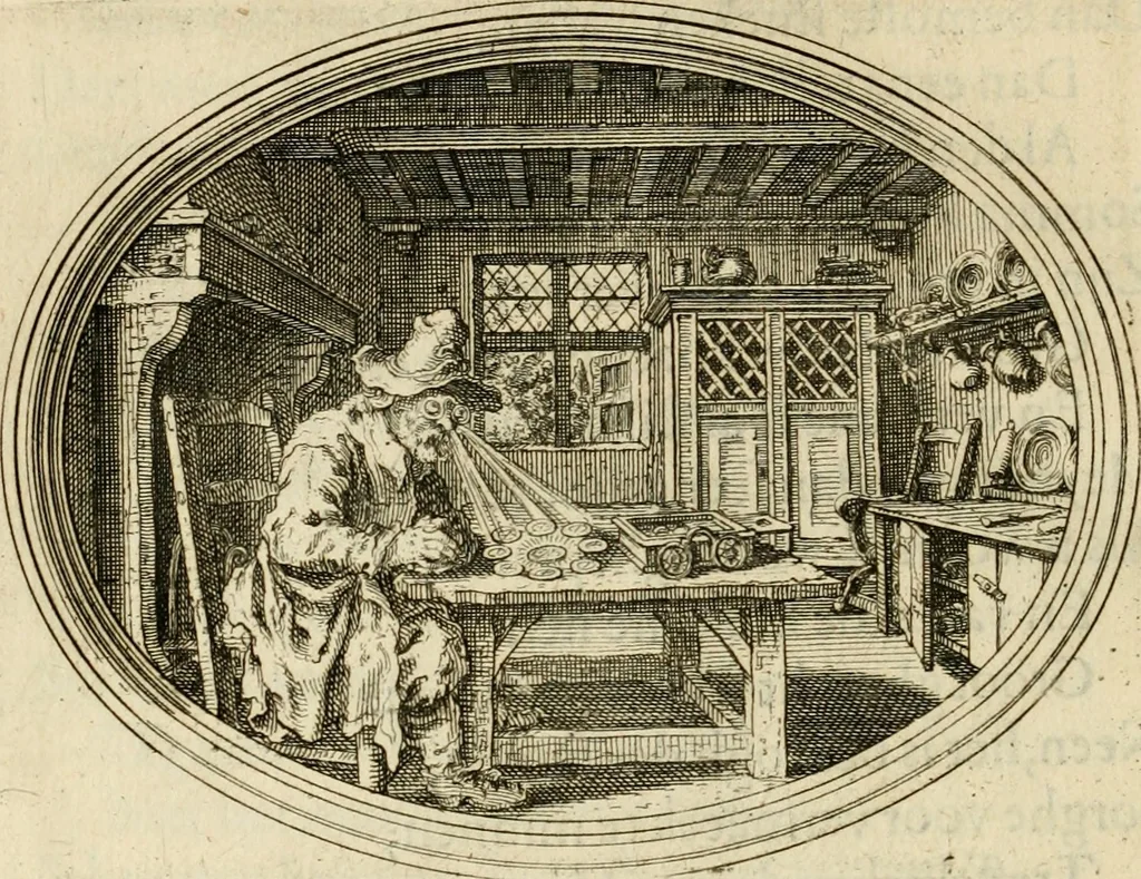 An illustration from Des wereldts proef-steen, ofte, De ydelheydt door de waerheyd beschuldight ende overtuyght van valscheydt, 1643, leaf 245