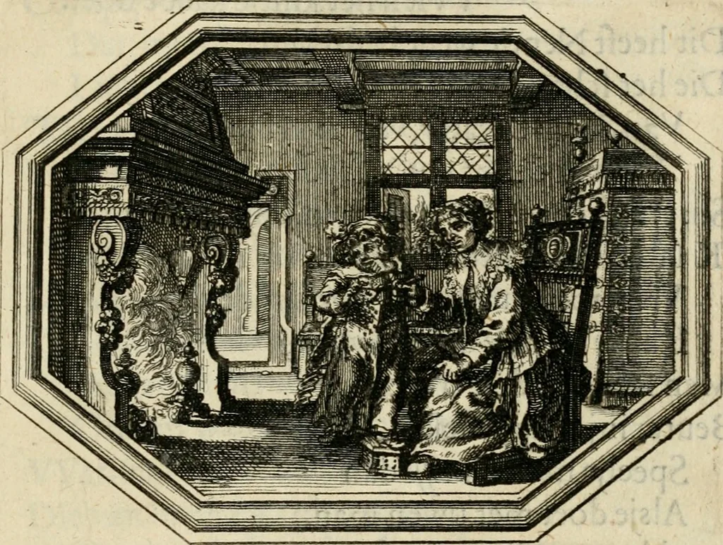 An illustration from Des wereldts proef-steen, ofte, De ydelheydt door de waerheyd beschuldight ende overtuyght van valscheydt, 1643, leaf 296