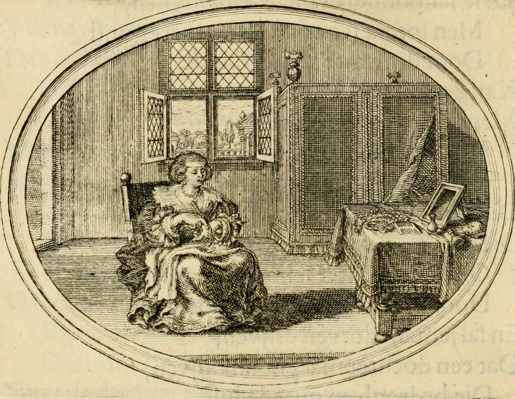 An illustration from Des wereldts proef-steen, ofte, De ydelheydt door de waerheyd beschuldight ende overtuyght van valscheydt, 1643, leaf 311