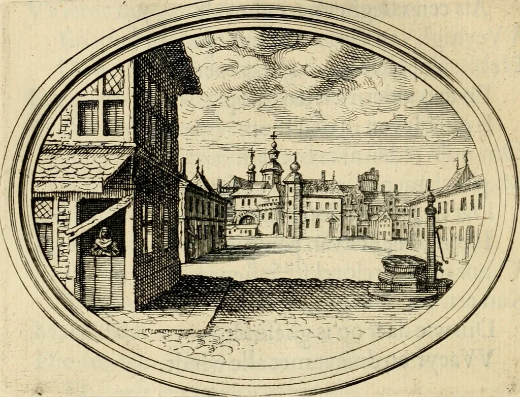An illustration from Des wereldts proef-steen, ofte, De ydelheydt door de waerheyd beschuldight ende overtuyght van valscheydt, 1643, leaf 359