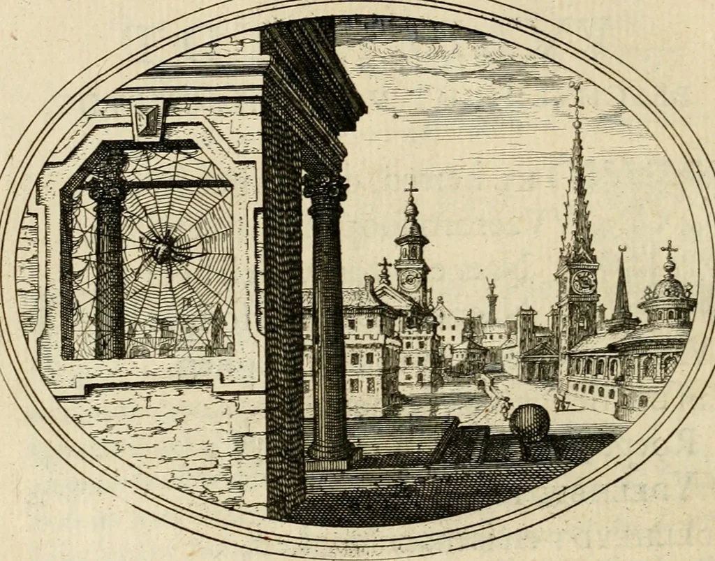 An illustration from Des wereldts proef-steen, ofte, De ydelheydt door de waerheyd beschuldight ende overtuyght van valscheydt, 1643, leaf 37