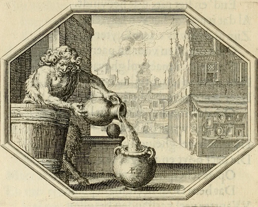 An illustration from Des wereldts proef-steen, ofte, De ydelheydt door de waerheyd beschuldight ende overtuyght van valscheydt, 1643, leaf 45