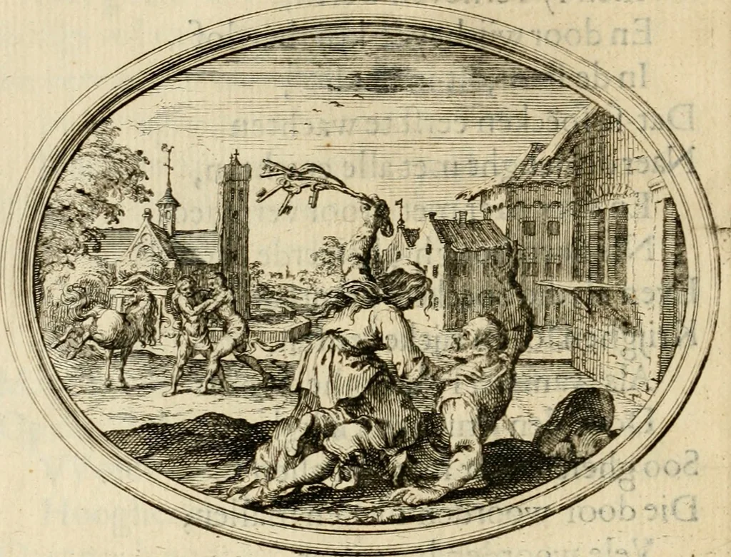 An illustration from Des wereldts proef-steen, ofte, De ydelheydt door de waerheyd beschuldight ende overtuyght van valscheydt, 1643, leaf 61