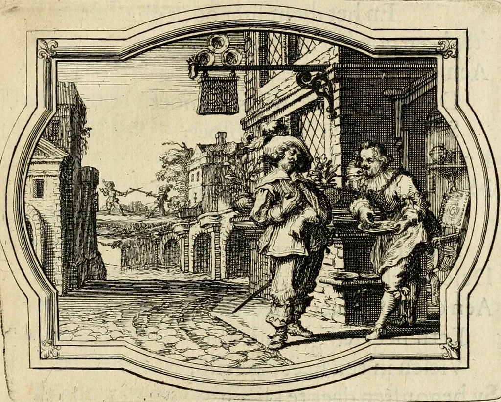 An illustration from Des wereldts proef-steen, ofte, De ydelheydt door de waerheyd beschuldight ende overtuyght van valscheydt, 1643, leaf 98