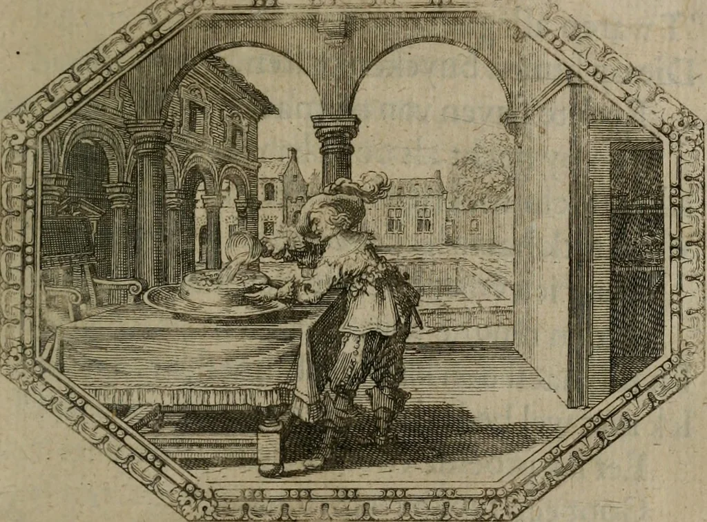 An illustration from Des wereldts proef-steen ofte De ydelheydt door de waerheyd beschuldight ende overtuyght van valscheydt, 1643, leaf 110