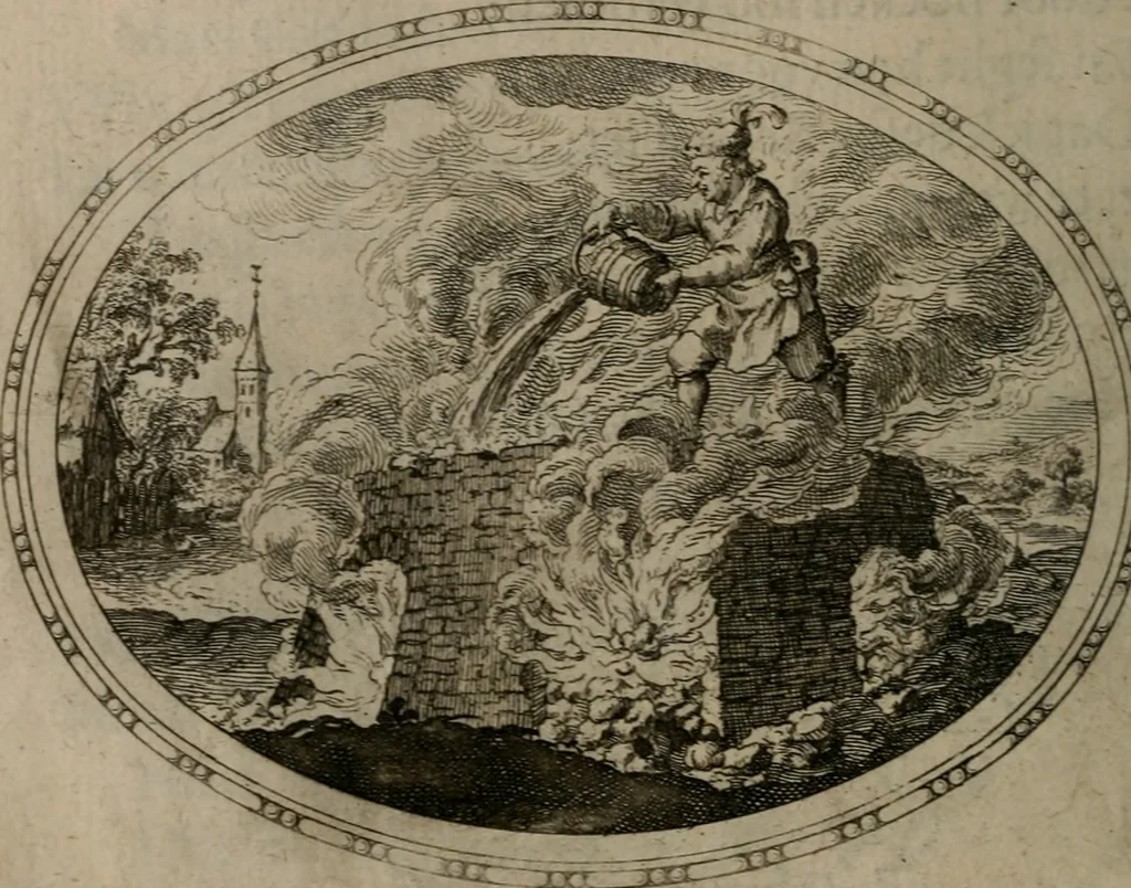 An illustration from Des wereldts proef-steen ofte De ydelheydt door de waerheyd beschuldight ende overtuyght van valscheydt, 1643, leaf 117