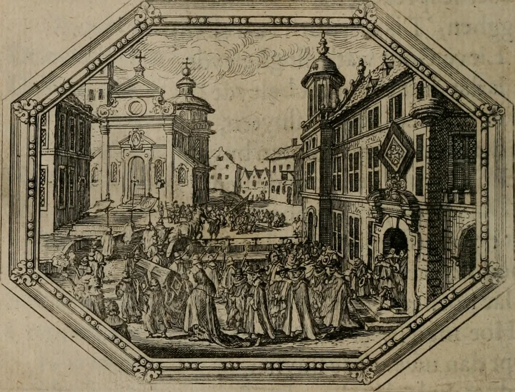 An illustration from Des wereldts proef-steen ofte De ydelheydt door de waerheyd beschuldight ende overtuyght van valscheydt, 1643, leaf 123