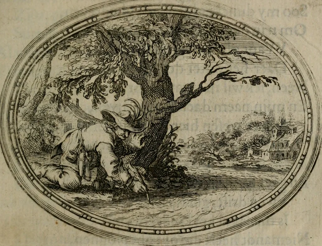 An illustration from Des wereldts proef-steen ofte De ydelheydt door de waerheyd beschuldight ende overtuyght van valscheydt, 1643, leaf 156