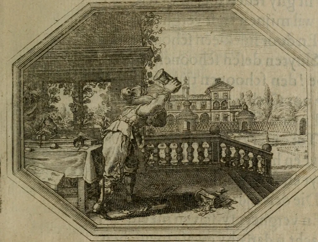 An illustration from Des wereldts proef-steen ofte De ydelheydt door de waerheyd beschuldight ende overtuyght van valscheydt, 1643, leaf 180
