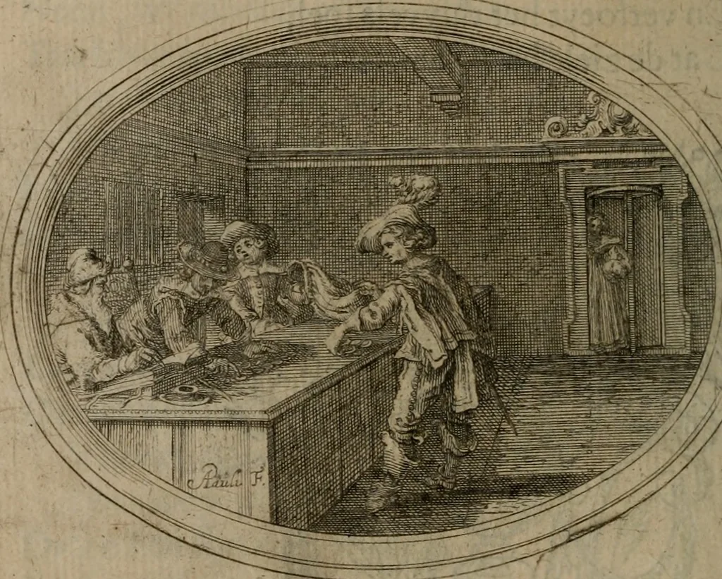 An illustration from Des wereldts proef-steen ofte De ydelheydt door de waerheyd beschuldight ende overtuyght van valscheydt, 1643, leaf 187