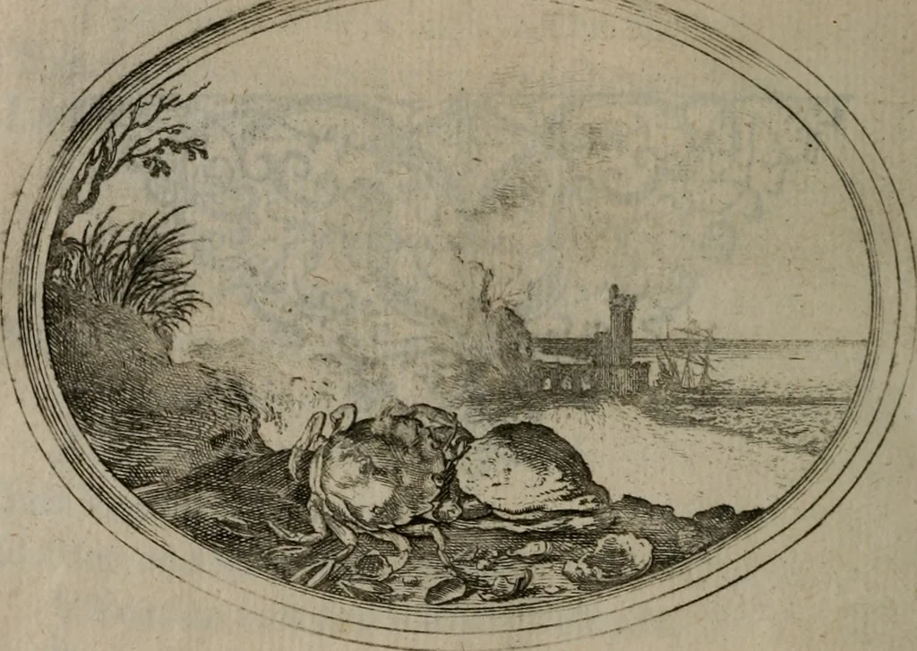 An illustration from Des wereldts proef-steen ofte De ydelheydt door de waerheyd beschuldight ende overtuyght van valscheydt, 1643, leaf 201