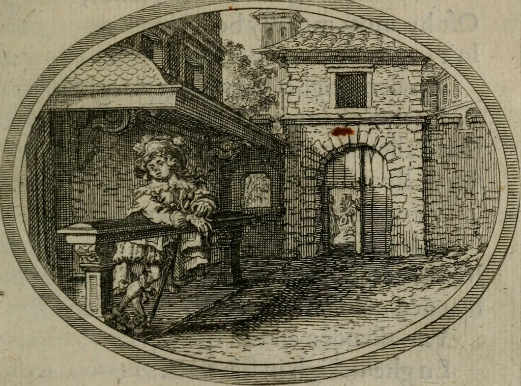 An illustration from Des wereldts proef-steen ofte De ydelheydt door de waerheyd beschuldight ende overtuyght van valscheydt, 1643, leaf 216