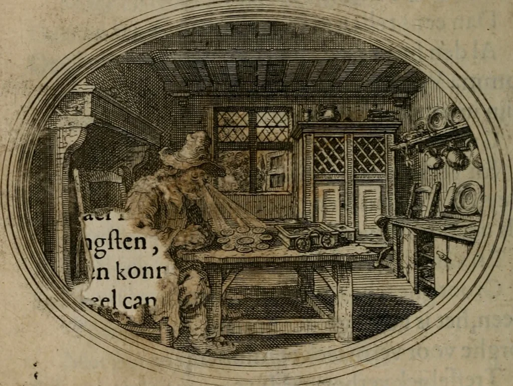 An illustration from Des wereldts proef-steen ofte De ydelheydt door de waerheyd beschuldight ende overtuyght van valscheydt, 1643, leaf 245