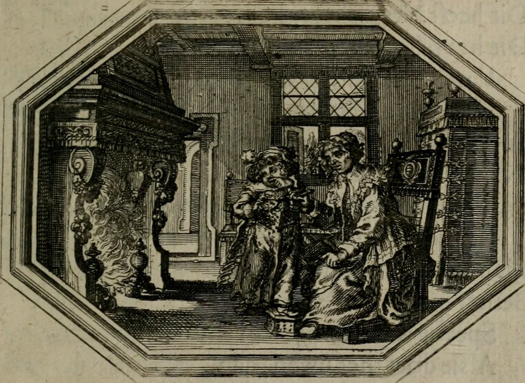 An illustration from Des wereldts proef-steen ofte De ydelheydt door de waerheyd beschuldight ende overtuyght van valscheydt, 1643, leaf 296