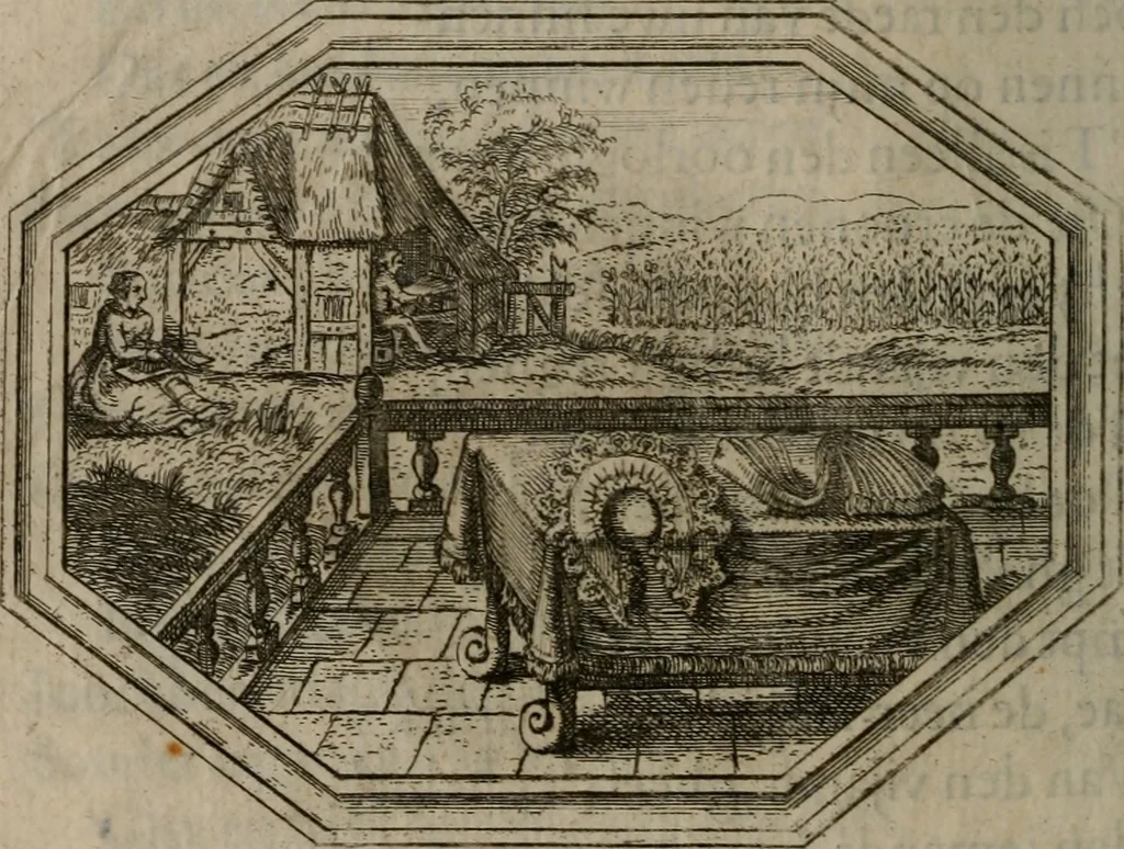 An illustration from Des wereldts proef-steen ofte De ydelheydt door de waerheyd beschuldight ende overtuyght van valscheydt, 1643, leaf 371
