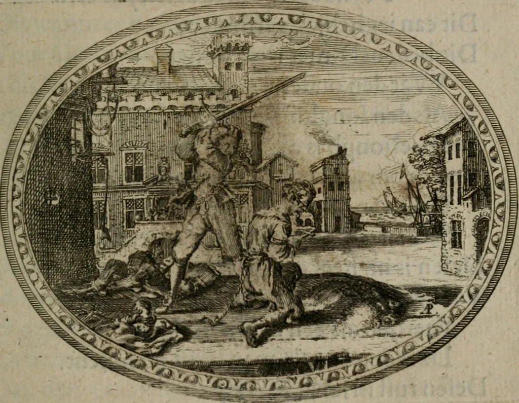 An illustration from Des wereldts proef-steen ofte De ydelheydt door de waerheyd beschuldight ende overtuyght van valscheydt, 1643, leaf 390