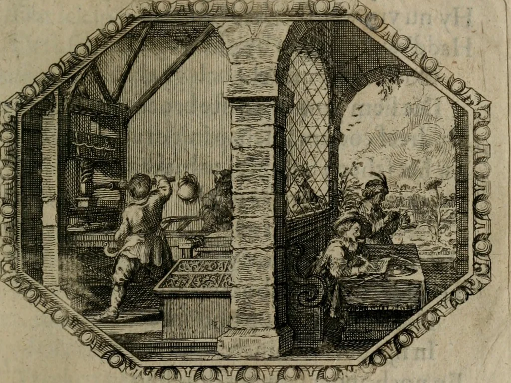 An illustration from Des wereldts proef-steen ofte De ydelheydt door de waerheyd beschuldight ende overtuyght van valscheydt, 1643, leaf 54