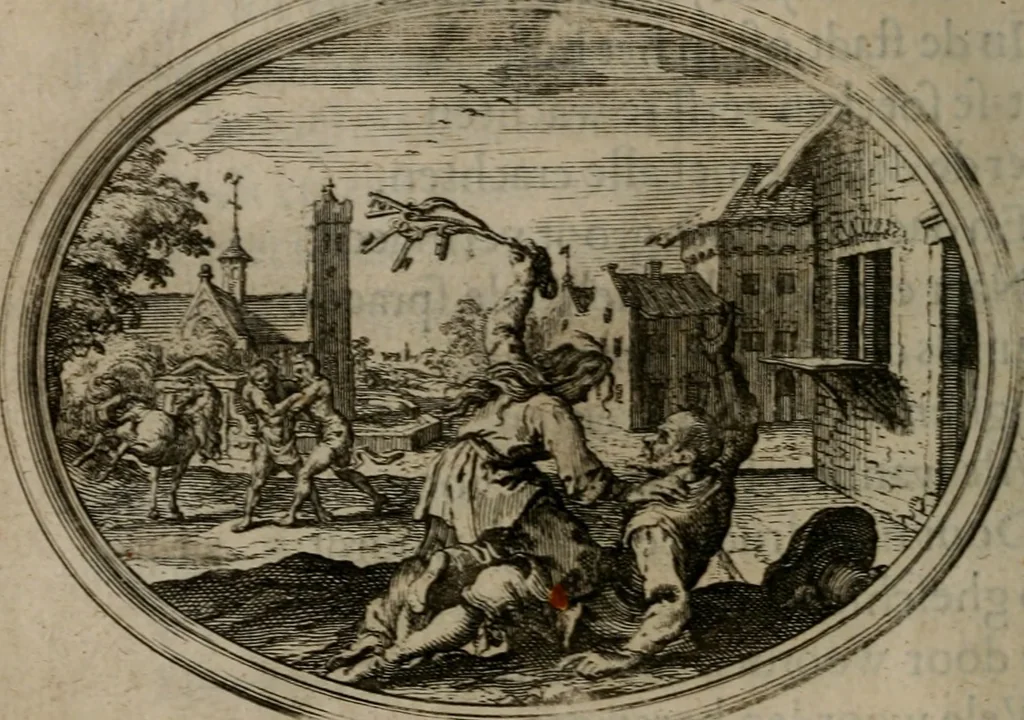 An illustration from Des wereldts proef-steen ofte De ydelheydt door de waerheyd beschuldight ende overtuyght van valscheydt, 1643, leaf 61