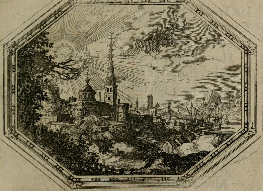 An illustration from Des wereldts proef-steen ofte De ydelheydt door de waerheyd beschuldight ende overtuyght van valscheydt, 1643, leaf 82