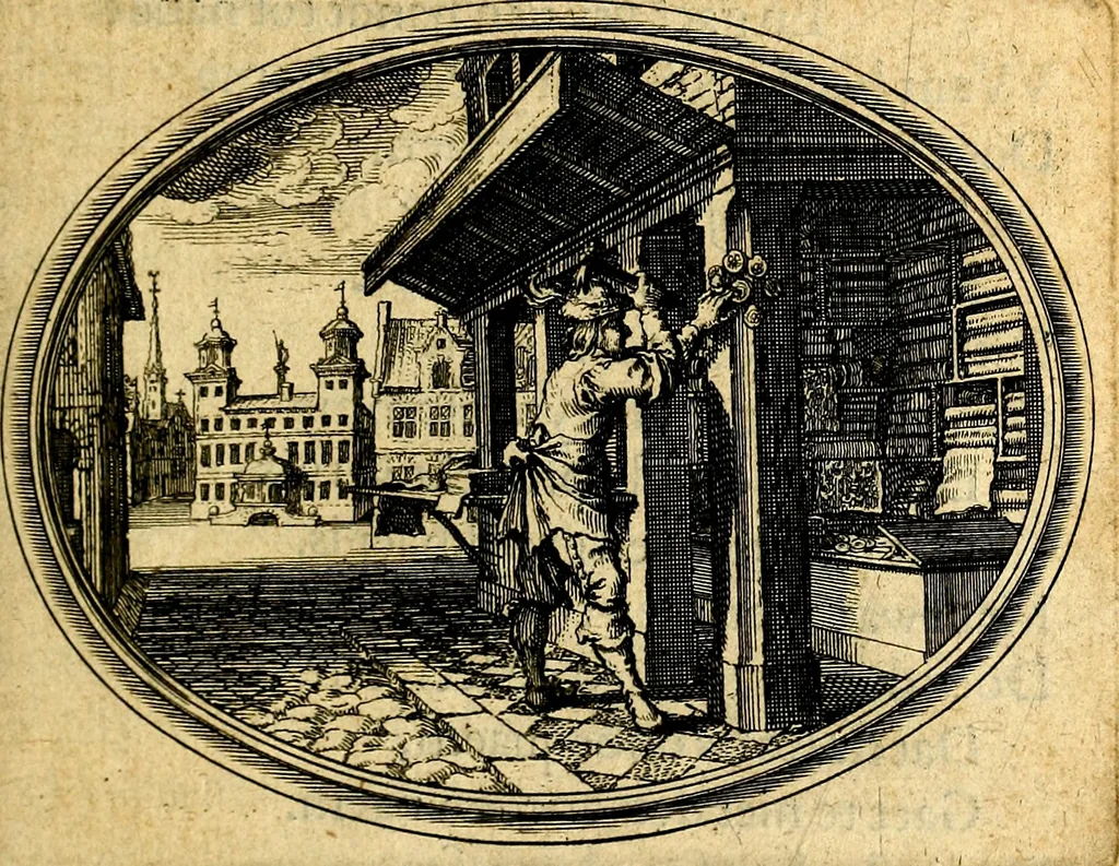 An illustration from Des wereldts proef-steen, ofte, De ydelheydt door de waerheyd beschuldight ende overtuyght van valscheydt, 1643, leaf 104